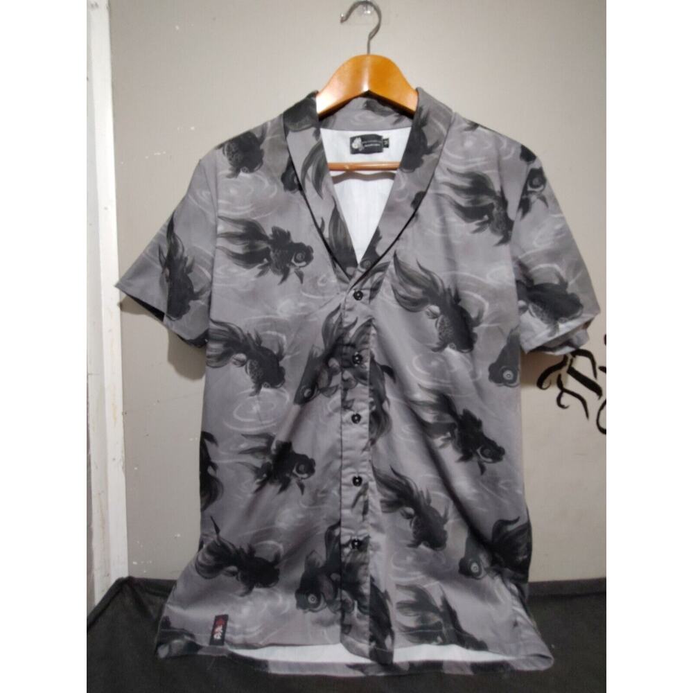 Black Moore Gold Fish Button Shirt Mens Medium